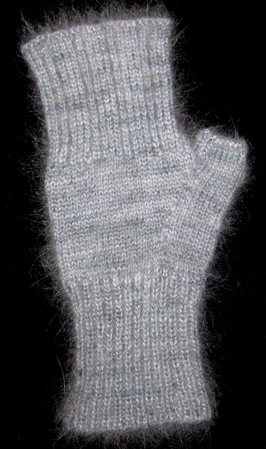 Fingerless Mitts - Shorter Blue Angora Nylon Blend and Blue Kid Mohair