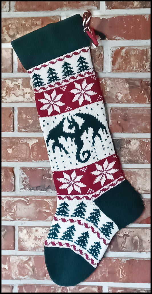 Large Knit Personalizable Wool Christmas Stocking - Dragons