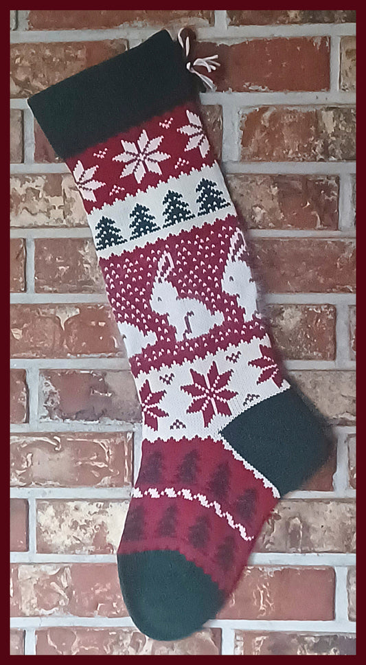 Large Knit Personalizable Wool Christmas Stocking - Christmas Rabbits