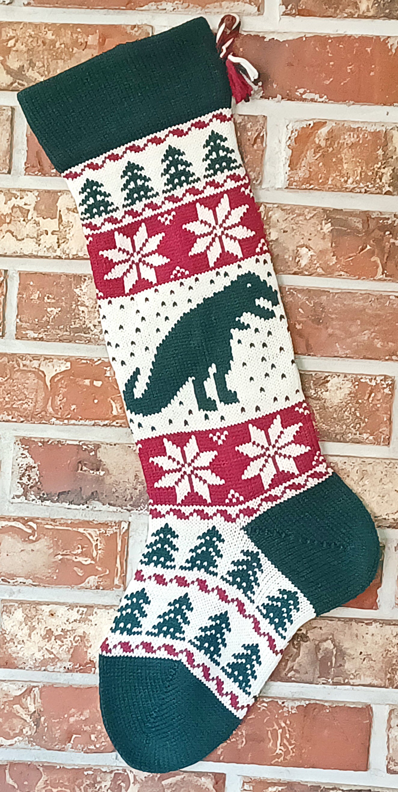 Large Knit Personalizable Wool Dinosaur Christmas Stockings - Matching Dinosaur Christmas Stockings