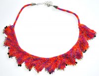 Hand Knit Jewelry Kits - Fantasy Fan Necklace - Red, Orange, Black, and Silver