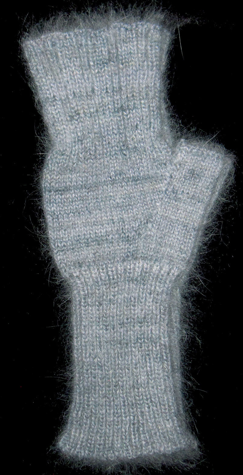 Fingerless Mitts - Blue Angora Nylon Blend and Blue Kid Mohair