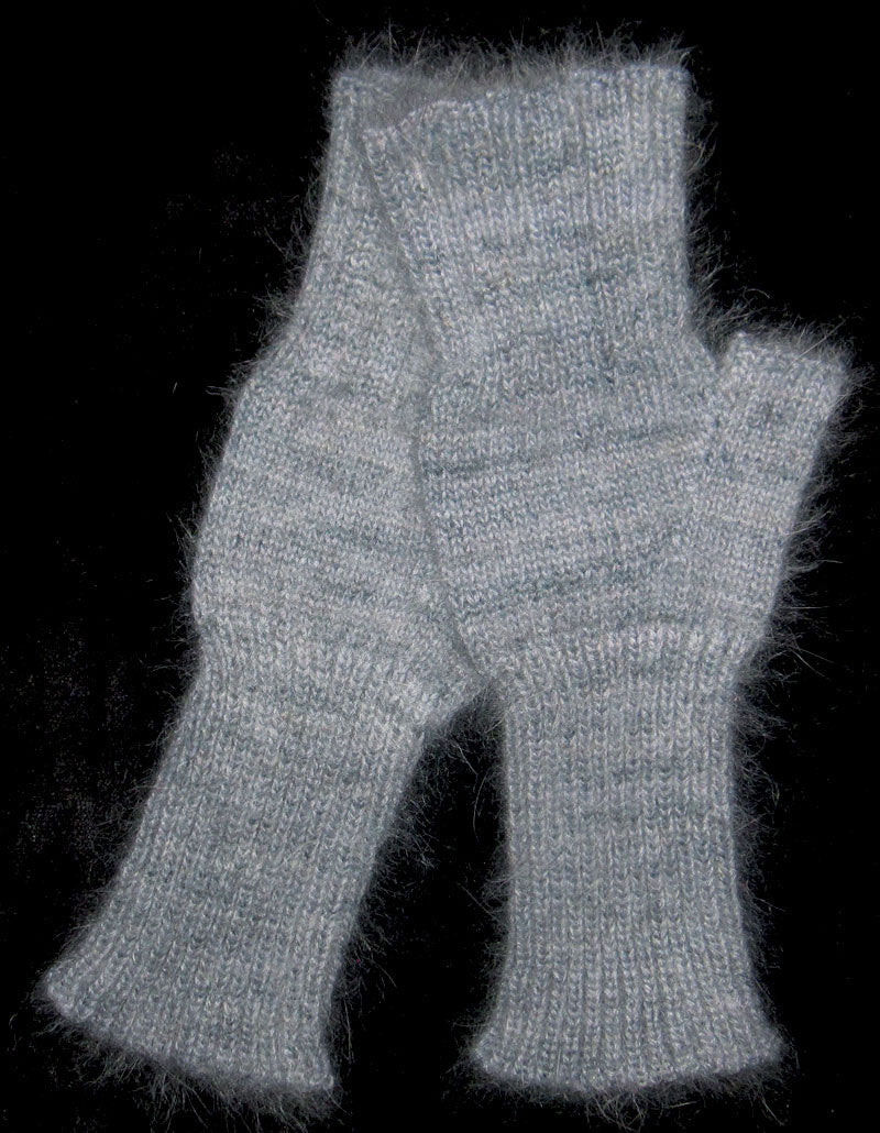 Fingerless Mitts - Blue Angora Nylon Blend and Blue Kid Mohair