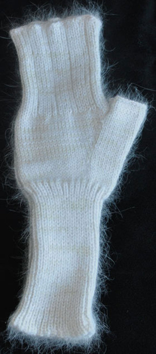 Fingerless Mitts - White Angora Nylon Blend and Merino Wool