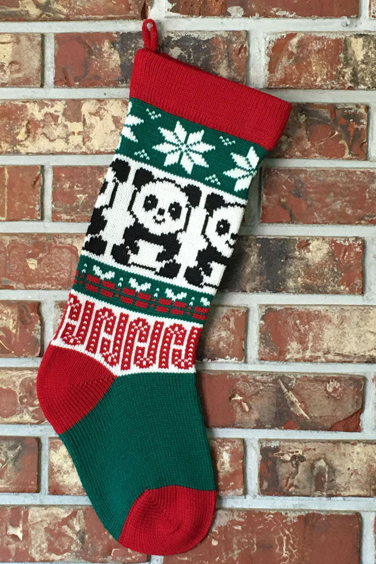 Medium Personalized Knit Wool Christmas Stocking - Panda