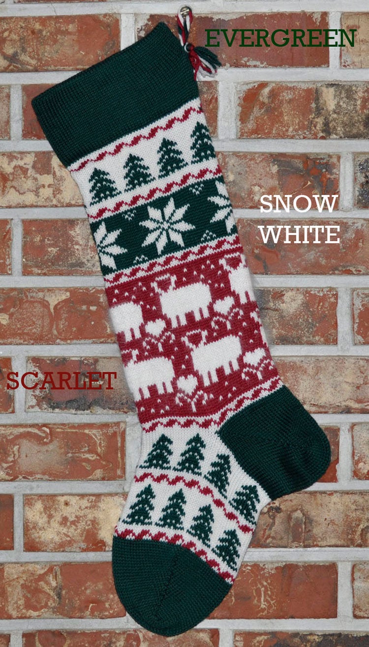 Large Personalizable Knit Wool Christmas Stocking - Angora Lambs