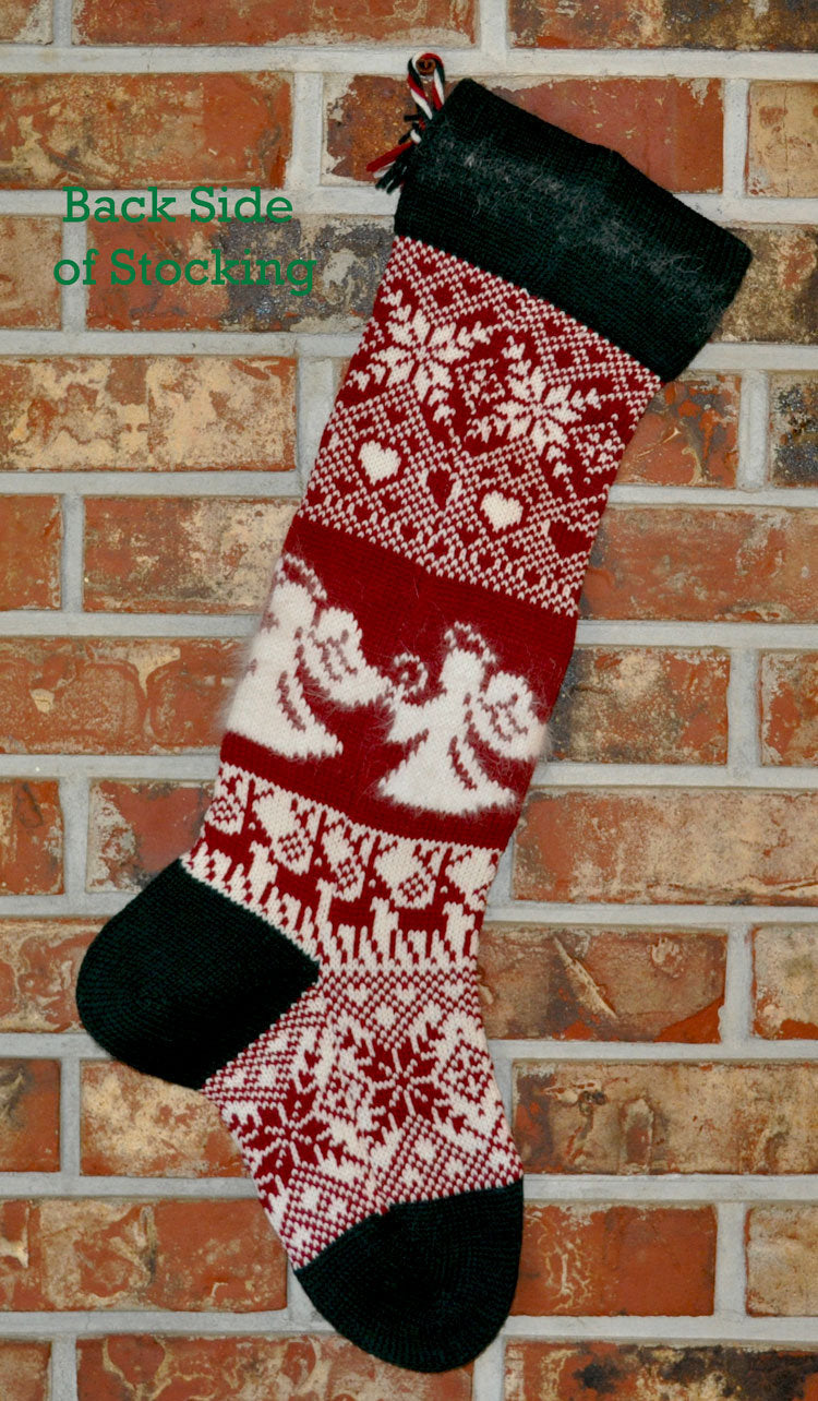 Large Knit Personalizable Wool Christmas Stocking - Angels and Reindeer