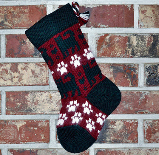 Small Knit Wool Christmas Stocking - Cats & Paws