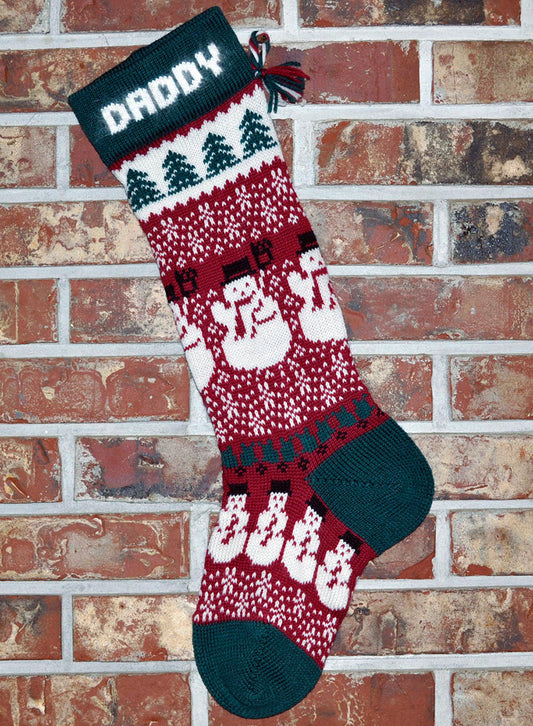 Large Personalizable Knit Wool Christmas Stocking - Snowman