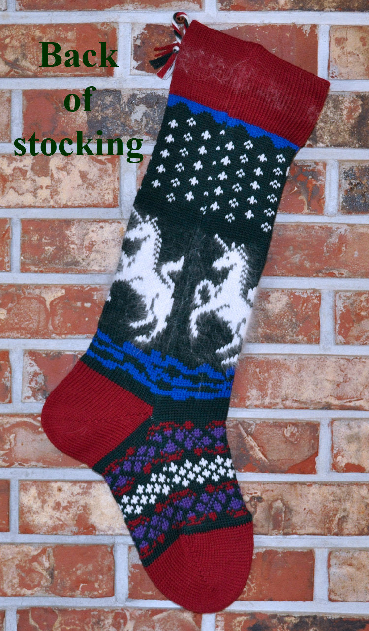 Large Personalizable Knit Wool Christmas Stocking - Angora Unicorns